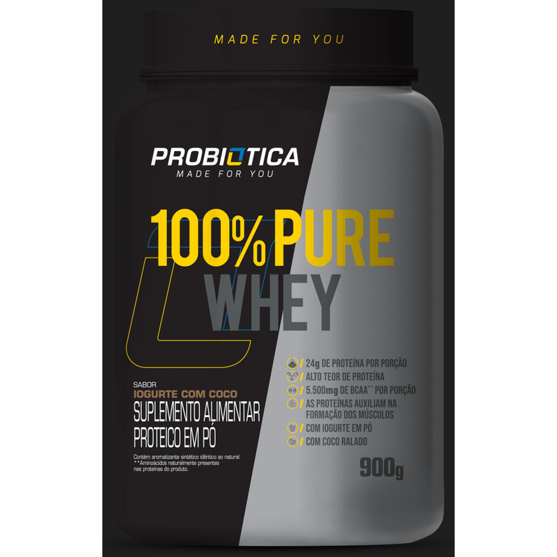 100% Pure Whey 900g - Probiótica - Iogurte Com Coco