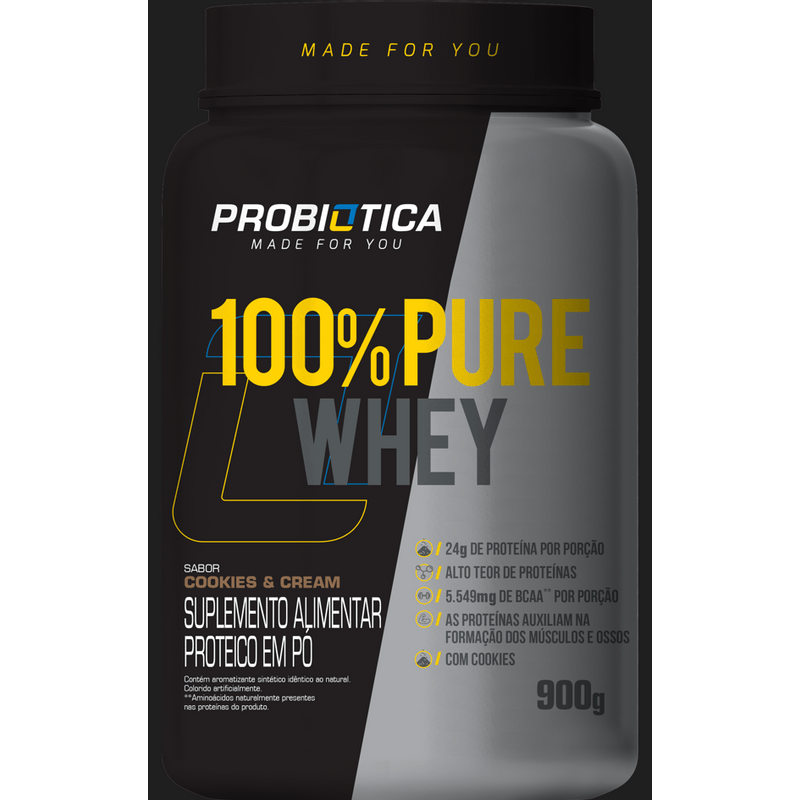 100% Pure Whey 900g - Probiótica - Cookies & Cream