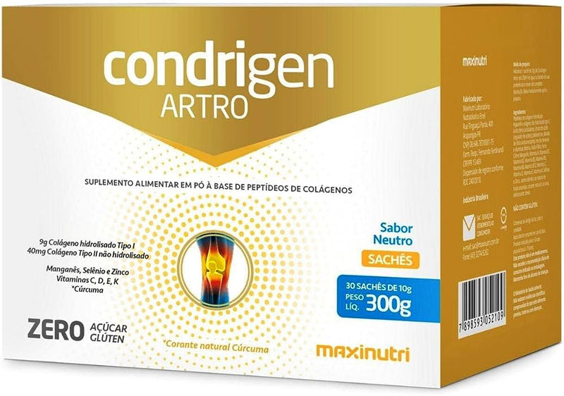 CONDRIGEN ARTRO COLÁGENO TIPO I E II 30 SACHÊS MAXINUTRI SABOR FRUTAS AMARELAS