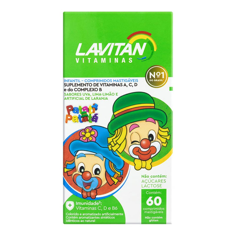 LAVITAN Kids Patati Patatá Sabor Uva, Lima-Limão e Laranja com 60 Comprimidos Mastigáveis