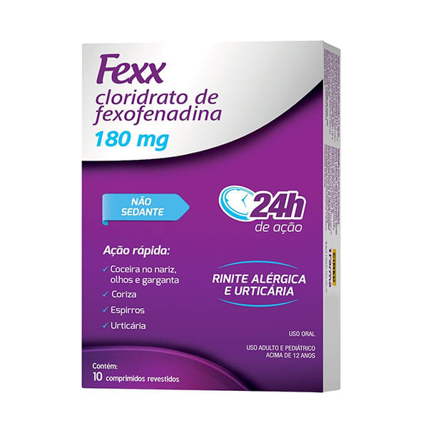 Fexx cloridrato de fexofenadina 180mg 10 comprimidos