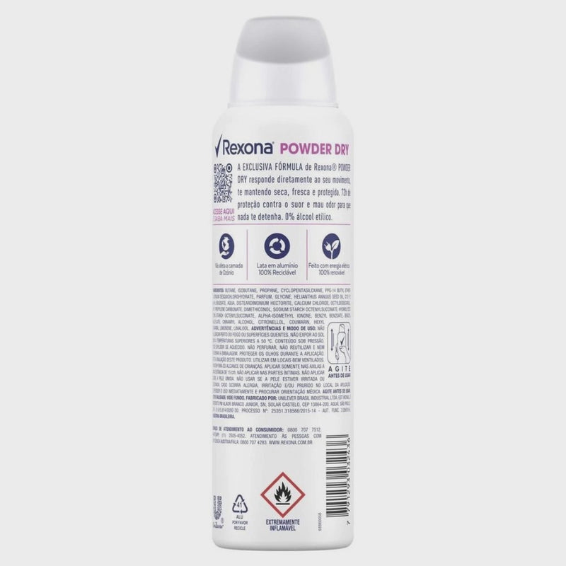 Desodorante Antitranspirante Aerosol Feminino Rexona Powder Dry 72 horas 150ml