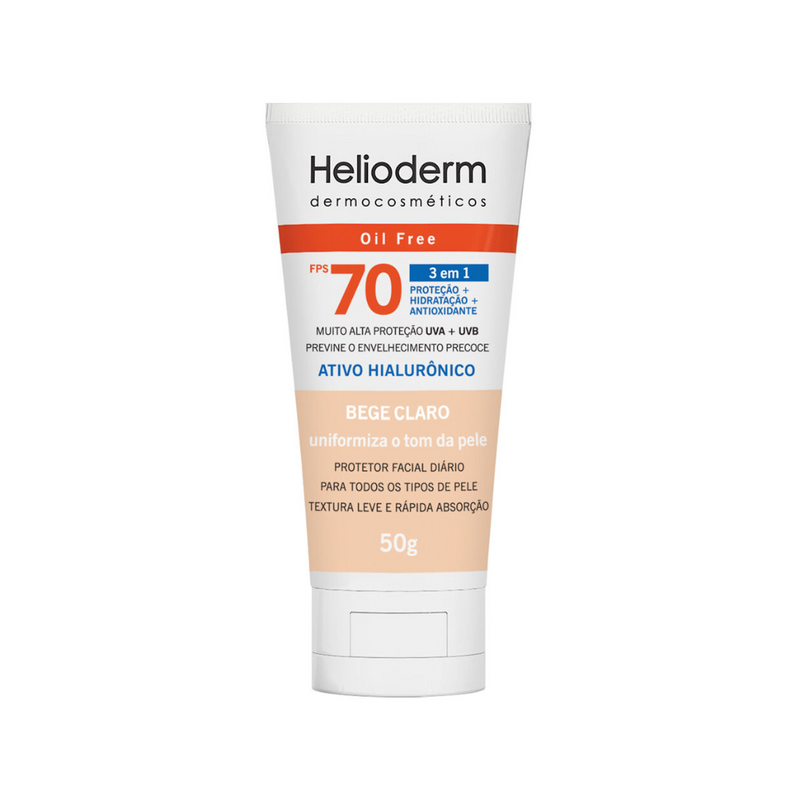 Protetor Solar Facial Helioderm Oil Free 3 em 1 FPS 70 Cor Bege Claro 50g