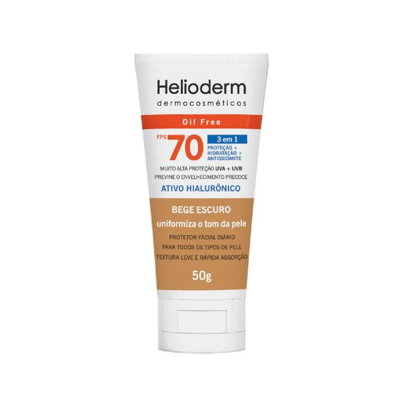 Protetor Solar Facial Helioderm Oil Free 3 em 1 FPS 70 Cor Bege Escuro 50g
