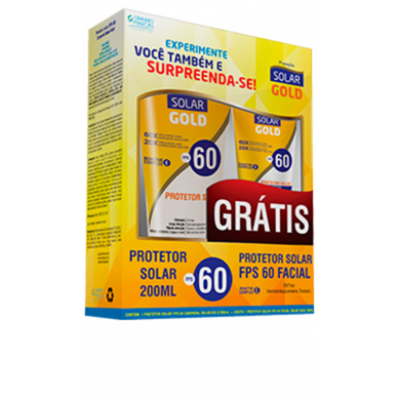 KIT SOLAR GOLD FPS 60 GRÁTIS PROTETOR FACIAL FPS 60 200ML E 50ML