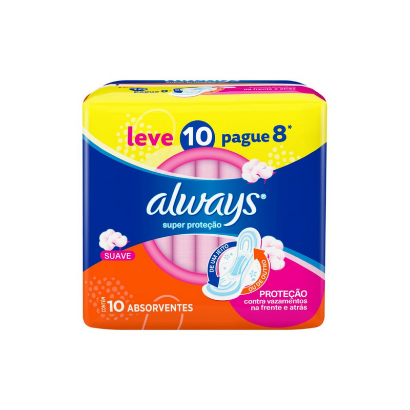 Absorvente Always Suave Super Proteção Leve 10 Pague 8 Unidades