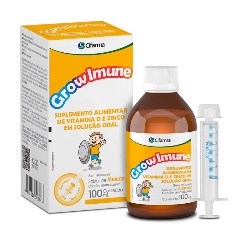 Suplemento Alimentar Grow Imune Sabor Abacaxi 100ml + Seringa Dosadora