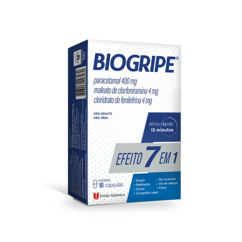 Biogripe 400mg + 4mg + 4mg União Química 7 Em 1 - 10 Cápsulas