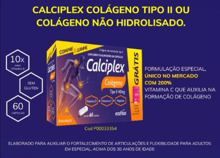 CALCIPLEX COLAGENO TIPO II COM 60 CAPSULAS +30 COMPRIMIDOS MDKCA ESPECIAL