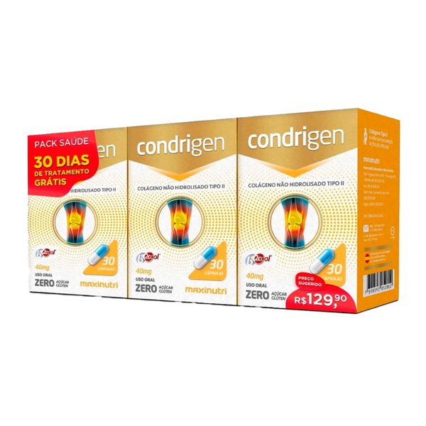 Kit 3x30 Condrigen Colágeno Tipo 2 Maxinutri 40mg 90 Cáps