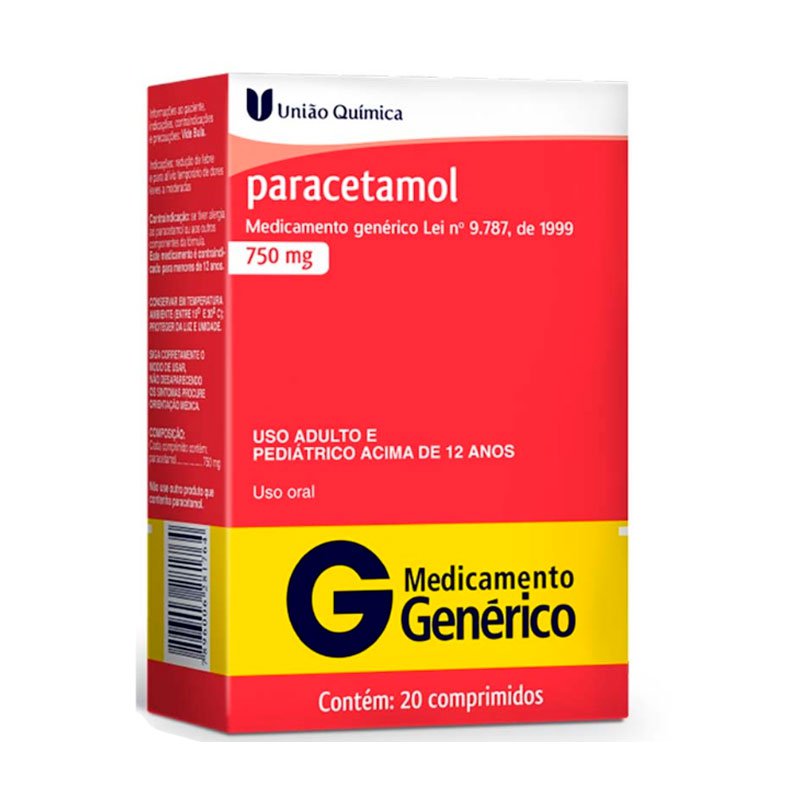 Paracetamol 750mg União Química 20 Comprimidos